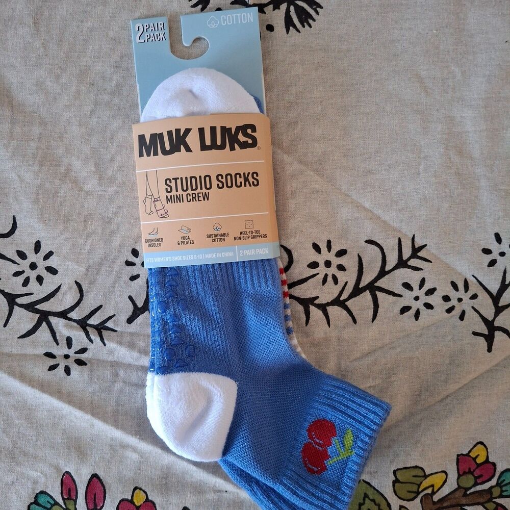 Muk Luks Women's L Mini Crew Socks 2 Pair Cushioned Non-Slip Yoga Colors vary !